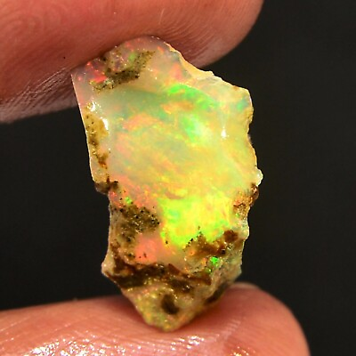 #ad 100%Natural Ethiopian Crystal Black Opal Play Of Color Rough Specimen 3.10Ct