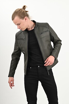 #ad ALiN Sandor Green Leather Jacket Mens $133.20