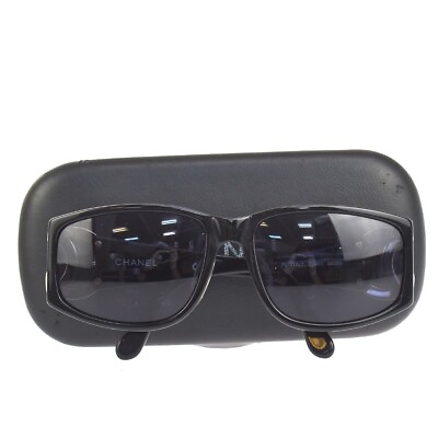 #ad CHANEL Logos Sunglasses Eye Wear Plastic Black Gold 02461 94305 Italy 60SG172