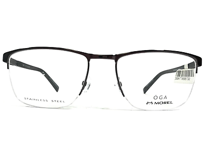 #ad OGA Morel Eyeglasses Frames 10089O GN10 Black Grey Square Half Rim 57 19 145