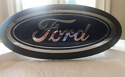 #ad Ford F250 450 Super Duty Front Grill Emblem BLACK Oval Rim Blue logo OEM 2017 22