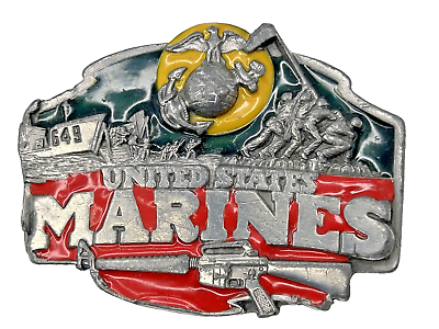 #ad United States Marines USMC Belt Buckle Metal Enamel Ship 649 Rifle Siskiyou 1987