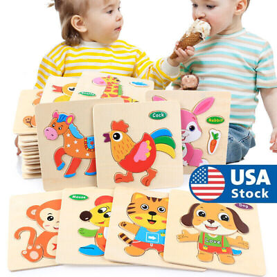 #ad 5 Set Wooden Jigsaw Puzzle Educational Learning Toys For Toddlers Kids Preschool