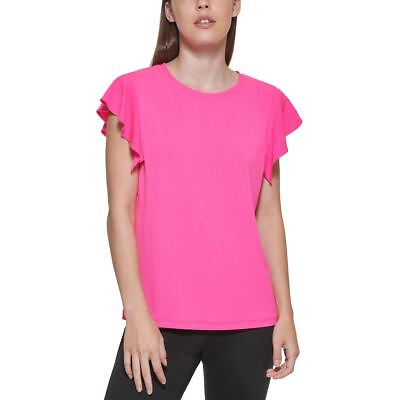 #ad DKNY Womens Ruffled Sleeve Crewneck Tee T Shirt Top BHFO 1196