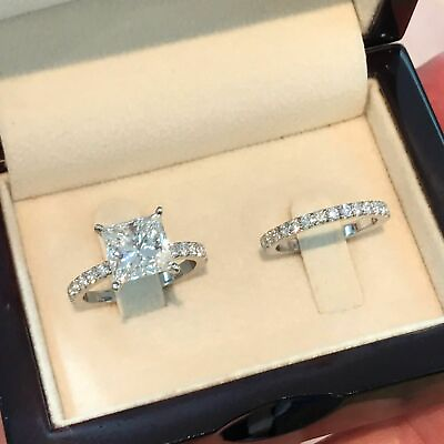 #ad 2Ct Lab Created Princess 14K White Gold Over Diamond Bridal Wedding Women#x27;s Ring $90.99