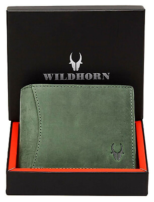 #ad NEW Green Hunter Leather Men#x27;s Wallet Bifold RFID Blocking Premium Quality