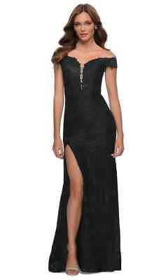 #ad La Femme Black Off the Shoulder Stretch Sparkle Lace Mermaid Gown 14 $488