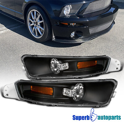 #ad Fits 2005 2009 Ford Mustang GT V6 Black Corner Signal Bumper Lights Parking Lamp
