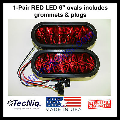 #ad 2 Trailer Truck LED Sealed RED 6quot; Oval Stop Turn Tail Light TECNIQ USA
