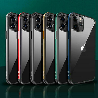 #ad For iPhone 13 Pro Max 13 mini Luxury Metal Clear Glass Shockproof Case Cover