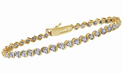 #ad S Design Tennis Bracelet Round Cut 18K Yellow Gold Plated 1 4 Ct