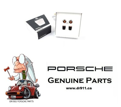 #ad Genuine Porsche Black Valve Stem Cap with Colored Crest Set 99104460267