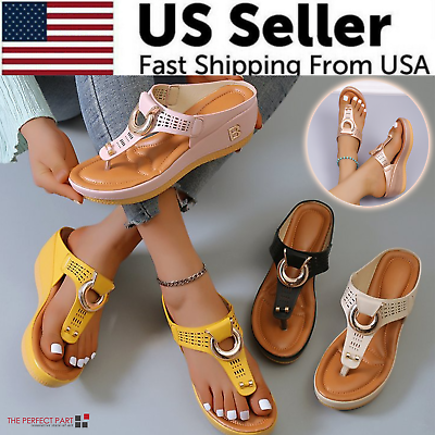 #ad Low Wedge Women Orthopedic Sandals Casual Flat Shoes Flip Flops Ladies Anti Slip $14.99