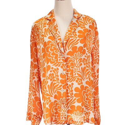 #ad Alexis NWOT Long Sleeve Printed Button Down Blouse Size Small Tangerine Orange