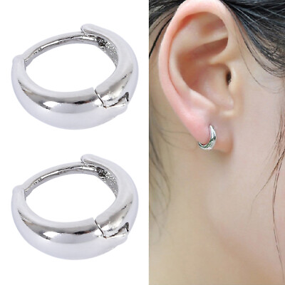 #ad Women 925 Sterling Silver Earrings Hoop Plain Simple Tiny Small Huggie 10mm WA