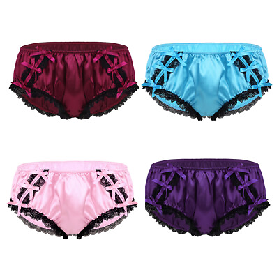 #ad US Men#x27;s Sissy Shiny Satin Bowknot Bikini Briefs Maid Fancy Underpants Underwear $5.48