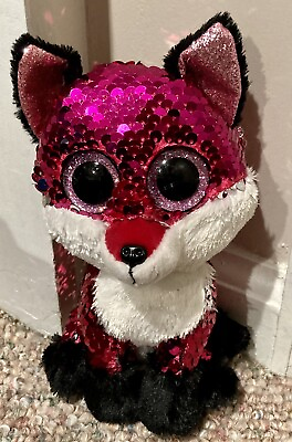 #ad Ty Flippables 8 Inch Jewel Pink Fox Dog Wolf Plush Stuffed Animal Toy Gift