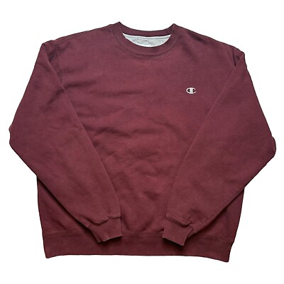 #ad Champion Logo Sweatshirt Men#x27;s XL Burgandy Crewneck Essential Solid Pullover