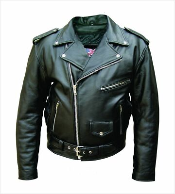 #ad Mens Brando Cowhide Leather Jacket Motorcycle Black Marlon Biker Jacket Classic