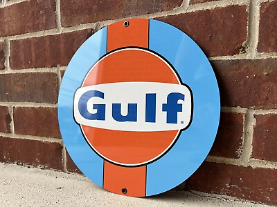 #ad Gulf racing advertising sign oil gas porsche ford Gt40 Round Metal $22.00