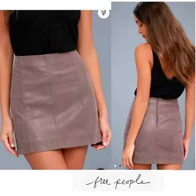 #ad NEW Free People High Rise Mini Skirt Size 4 Womens Mauve A Line Leather
