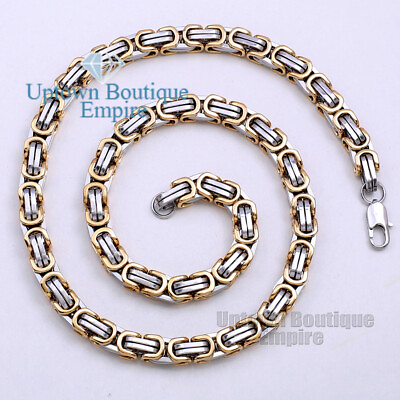 #ad 18 36quot; Gold Silver Men#x27;s Stainless Steel 4mm Square Byzantine Chain Necklace C1