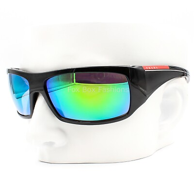 #ad Prada Sport SPS 01L 1AB 1M2 Sport Sunglasses Polished Black Green Mirror w case