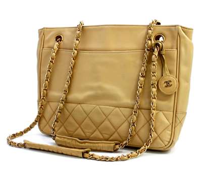 #ad CHANEL Matelasse Shoulder Bag Handbag Purse Coco Leather Beige Vintage Authentic