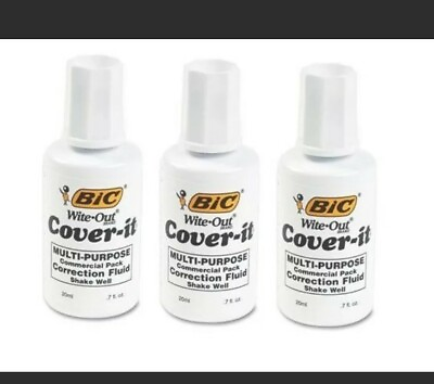#ad BIC Cover It Correction White Out Multi Purpose .7 fl oz 20ml LOT of 3