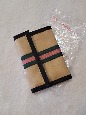 #ad Vintage Beige Green Pink Striped Wallet Nylon Made in Taiwan New