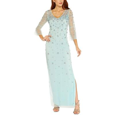 #ad Adrianna Papell Womens Floral Beaded Formal Evening Dress Gown BHFO 7629