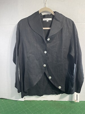 #ad Christopher Calvin Womens Blouse Button Up Shirt M Medium Black Linen Top NWT