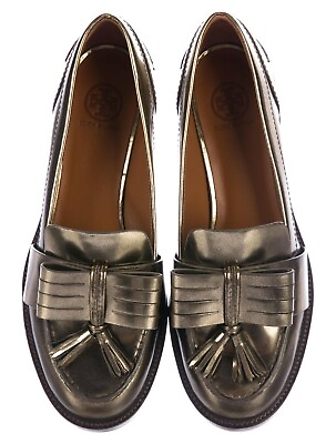 #ad NEW Tory Burch HYDE LOAFER Brushed Mirror Bronze Bow Tassels Heels Shoes 9.5