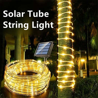 #ad 39ft 100LED Solar Rope Tube String Fairy Lights Strip Outdoor Garden Waterproof
