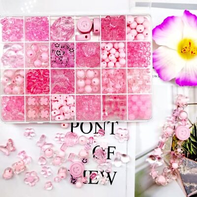 #ad 465Pcs Pink Series Acrylic Assorted Beads Flower Heart Star Smile Butterfly M... $18.22