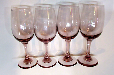 #ad Set 4 Vintage 7.25quot; Libbey Glass Plum Rose Premiere Wine Glasses Pink Stemware