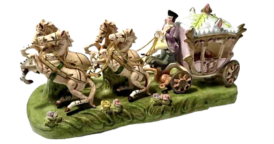 #ad Capodimonte Vintage Cinderella Carriage Horses Driver Porcelain Italy Pre owned