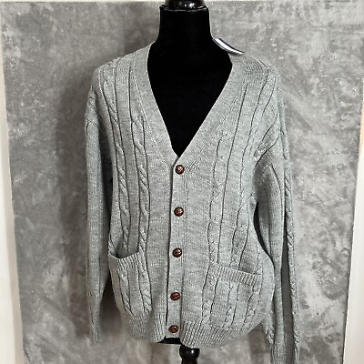 #ad TownCraft Men’s Large Cable Cardigan Sweater Gray Heather Town Craft
