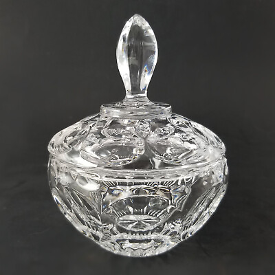 #ad Bleikristall Small Trinket Vanity Jar Thumbprint Design Lead Crystal Finial