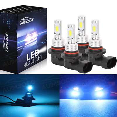 #ad 4PCS 9005 9006 LED Combo Headlight Kit Bulbs Ice Blue 8000K COB High amp; Low Beam