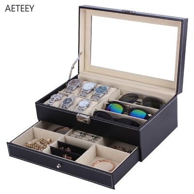 #ad Watch Glasses Jewelry Box Portable Multifunctional Watch Collection Box Storage