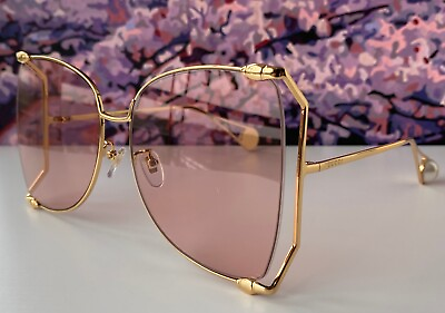 #ad Sunglasses Gucci GG0252S Gold Frame Pink Lens Women#x27;s Oversize Butterfly