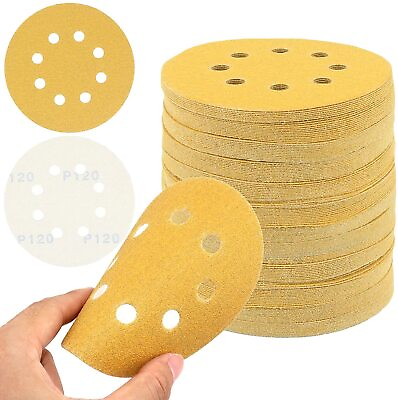 #ad 100 PACK 5 inch Sanding Discs 8 Hole Hook Loop Sander Orbital Sandpaper 40 1000