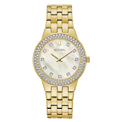 #ad Bulova Women#x27;s Quartz Gold Diamond Accent Watch 33MM 98X124