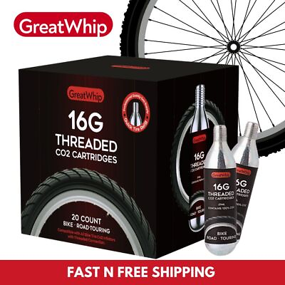 #ad 16g CO2 For Bike Bicycle Tire Air Inflator Threaded Cartridges GreatWhip 20 PACK