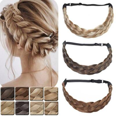 #ad Lady Elastic Fiber Headband Hairband Plaited Braided Hair Band Hair Extension