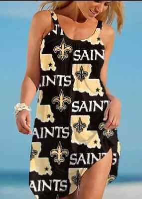 #ad New Orleans Saints Ladies Black and Gold quot;NOLAquot; Midi Summer Dress