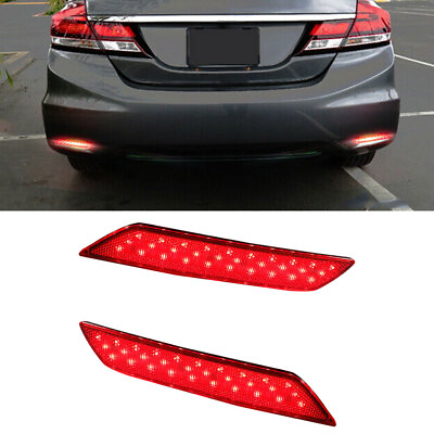 #ad For 2013 2015 Civic Honda Red Lens Rear Bumper Reflector Brake Light Lamps