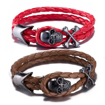 #ad Leather Bracelet Inch Skull 8 Inches 8MM hook Clasp L439