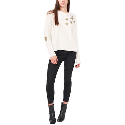 #ad Riley amp; Rae Womens White Knit Sequined Shirt Pullover Sweater Top M BHFO 1290